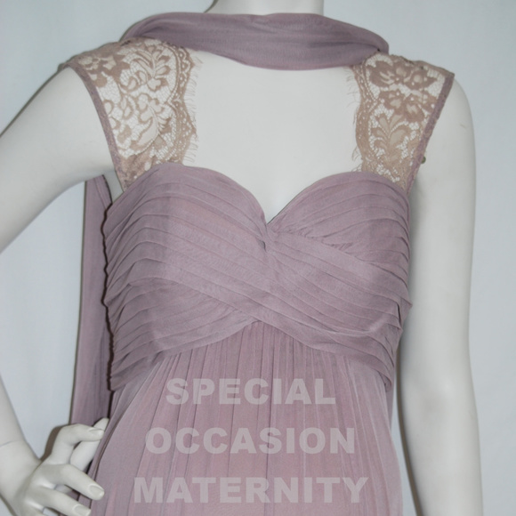 Long Mauve Lace Cutout Chiffon Maternity Dress NWT - Picture 3 of 10